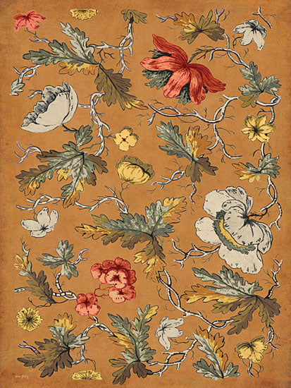 Amber Sterling AS481 - AS481 - Leafy Labyrinth - 12x16 vibrant floral pattern, stylized poppies and daisies, decorative background, orange canvas, botanical theme, whimsical design, vintage inspiration from Penny Lane