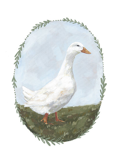 Sara Baker BAKE390 - BAKE390 - The Goodness of Spring III    - 12x16 white goose, grassy field, charming border, farmhouse animal, portrait style, cute duck, whimsical poultry art from Penny Lane