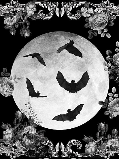 Bluebird Barn BLUE549 - BLUE549 - Halloween Bats - 12x16 bats, full moon, gothic floral border, Halloween night, spooky sky, nocturnal animals, flying silhouettes, vintage black and white, moody scene, botanical elegance from Penny Lane