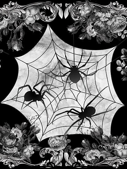 Bluebird Barn BLUE551 - BLUE551 - Halloween Spiders - 12x16 spider web, spiders, full moon backdrop, floral gothic decor, Halloween insects, black silhouette spiders, arachnids, haunting imagery from Penny Lane