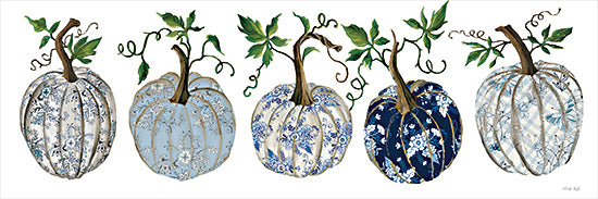 Cindy Jacobs CIN4410 - CIN4410 - Toile Pumpkings    - 18x6 patterned pumpkins, blue and white designs, fall harvest decor, rustic pumpkins, stylized gourds, blue floral patterns, decorative fall art, whimsical pumpkins, farmhouse fall from Penny Lane