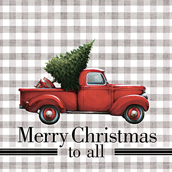 Dogwood Portfolio DOG241 - DOG241 - Merry Christmas to All   - 12x12 merry christmas to all, red truck with tree, buffalo check background, farmhouse christmas style, classic pickup, holiday cheer, gifts and pine tree from Penny Lane