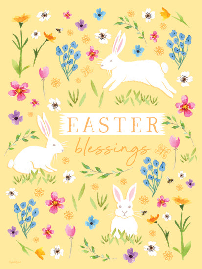 Elizabeth Tyndall ET550 - ET550 - Easter Blessings - 12x16 easter blessings, floral bunnies, yellow pastel background, seasonal message, vibrant flowers, spring joy, watercolor style from Penny Lane