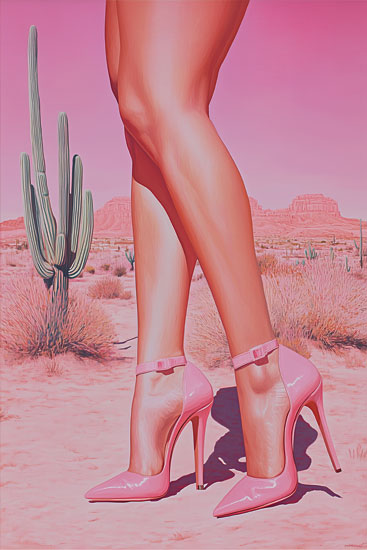 Heidi Kuntz HK422 - HK422 - Desert Heels    - 12x18 pink high heels, desert landscape, surreal pink tones, vibrant cactus, stylized fashion, exaggerated femininity, hot desert sun from Penny Lane