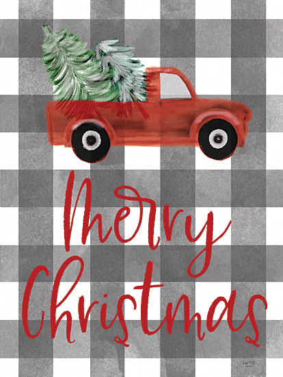Lux + Me Designs LUX105 - LUX105 - Plaid Merry Christmas    - 12x16 christmas wall art, buffalo check background, red truck with tree, holiday message, farmhouse christmas, rustic winter decor from Penny Lane