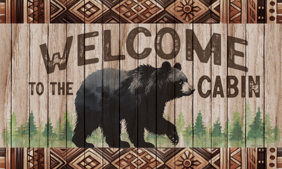 Nicole DeCamp ND924 - ND924 - Welcome to the Cabin - 18x12 bear, forest, rustic, wood plank, tribal pattern, welcome sign, cabin, wildlife, outdoor decor, lodge style from Penny Lane