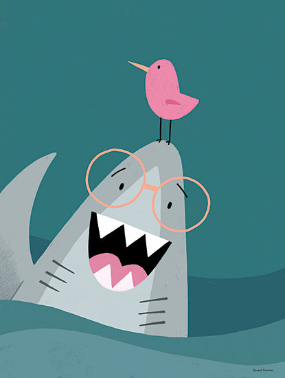 Rachel Nieman RN746 - RN746 - The Friendliest Shark - 12x16 shark, glasses, bird, humorous animal, marine, silly expression, cartoon style, sea from Penny Lane