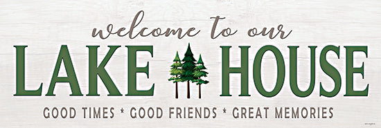 Catch A Star Fine Art STAR211 - STAR211 - Lake House Sign - Pine Trees - 36x12 lake house, welcome sign, evergreen trees, green palette, rustic, cozy cabin, friends, good times from Penny Lane