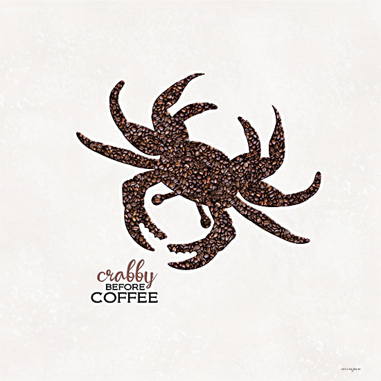 Catch A Star Fine Art STAR216 - STAR216 - Crabby Before Coffee - 12x12 crab silhouette made from coffee beans, punny phrase, caffeine humor, coffee beans texture, whimsical animal art from Penny Lane