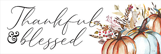 Yass Naffas Designs YND262 - YND262 - Thankful and Blessed Pumpkin Season - 36x12 thankful and blessed, autumn bouquet, pumpkins, leaves, seasonal gratitude, script typography, rustic elegance from Penny Lane