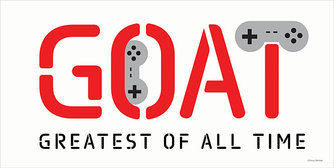 Yass Naffas Designs YND533 - GOAT Gamer - 18x9 GOAT slogan, gaming art, controller typography, red bold text, greatest of all time, modern gamer slang, joystick design, gamer tribute, statement piece, video game theme from Penny Lane