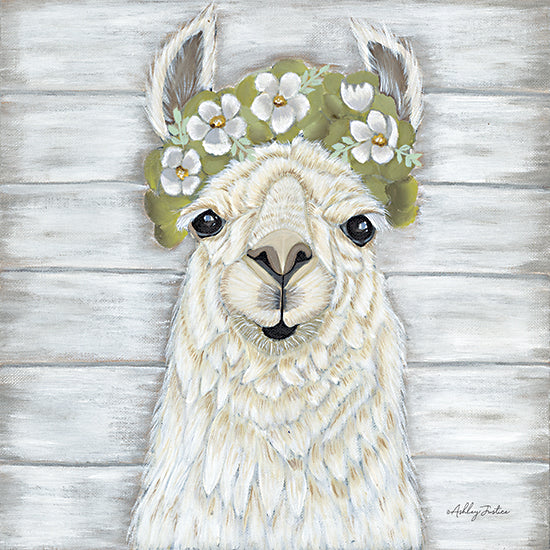 Ashley Justice AJ158 - AJ158 - Leah - 12x12 Alpaca, Whimsical, Flowers, White Flowers, Spring, Floral Crown from Penny Lane