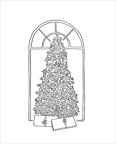 Lady Louise Designs BRO329 - BRO329 - Christmas Tree Line Drawing - 12x16 Christmas, Holidays, Abstract, Christmas Tree, Presents, Black & White from Penny Lane