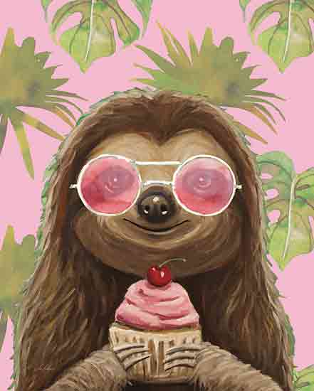 Lee Keller LK261 - LK261 - Shady Sloth - 12x16 Whimsical, Tropical, Sloth, Pink Glasses, Cupcake, Palms, Pink, Green from Penny Lane