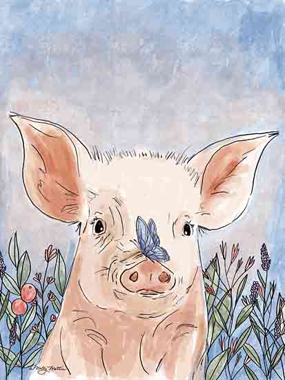 Molly Mattin MAT168 - MAT168 - Butterfly Kiss - 12x16 Whimsical, Pig, Butterfly, Flowers, Blue from Penny Lane