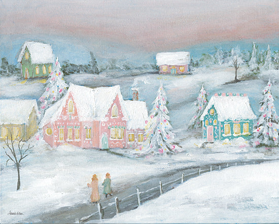 Amanda Hilburn AH211 - AH211 - Candy Land Christmas Village - 16x12 Christmas, Holidays, Landscape, Candy Land Christmas Village, Village, Road, Decorated Houses, Christmas Trees, Winter, Snow, People from Penny Lane