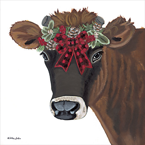 Ashley Justice AJ174 - AJ174 - Bella - 12x12 Cow, Brown Cow, Whimsical, Ribbon, Bow, Pinecones, Greenery, Wreath from Penny Lane