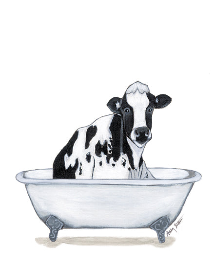 Ashley Justice AJ184 - AJ184 - Cow in Tub - 12x16 Bath, Bathroom, Bathtub, Whimsical, Farm Animal, Cow, Black & White Cow, Farmhouse/Country from Penny Lane