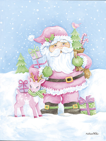 Diane Kater ART1371 - ART1371 - Pretty in Pink Santa Claus - 12x16 Christmas, Holidays, Santa Claus, Reindeer, Winter, Snow, Presents, Pink, Christmas Trees from Penny Lane