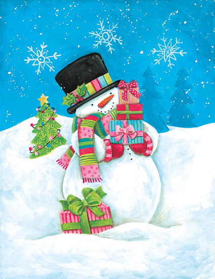 Diane Kater ART1376 - ART1376 - Christmas Presents Snowman - 12x16 Christmas, Holidays, Snowman, Presents, Top Hat, Snow, Snowflakes, Winter, Christmas Tree from Penny Lane