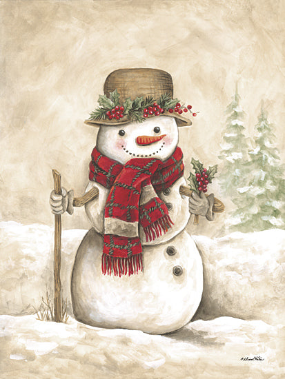 Diane Kater ART1378 - ART1378 - Vintage Snowman II - 12x16 Winter, Snow Woman, Straw Hat, Holly, Berries, Scarf, Trees, Vintage, Old Fashioned from Penny Lane