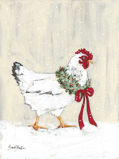 Sara Baker BAKE324 - BAKE324 - Farmhouse Christmas Chicken 1 - 12x16 Christmas, Holidays, Farm, Rooster, Farm Animal, Whimsical, Wreath, Holly, Berries, Winter, Snow, Farmhouse/Country from Penny Lane
