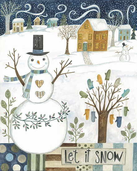 Bernadette Deming BER1489 - BER1489 - Let It Snow Snowman - 12x16 Winter, Snow, Snowmen, Landscape, Village, Houses, Trees, Mittens, Let It Snow, Typography, Signs, Textual Art, Greenery, Smoke, Patterns from Penny Lane