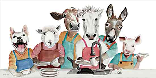 Cindy Jacobs CIN4209 - CIN4209 - Happy Helpers in the Kitchen - 18x9 Whimsical, Kitchen, Cow, Dog, Sheep, Horse, Donkey, Pig, Dishes, Washing Dishes, Aprons, Farmhouse/Country from Penny Lane