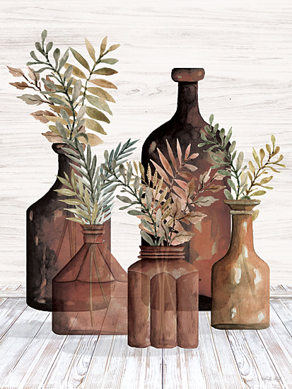 Cindy Jacobs CIN4279 - CIN4279 - Spiced Amber Still Life II - 12x16 Still Life, Pots, Spiced Amber Pots, Greenery, Five Pots, Wood Background from Penny Lane