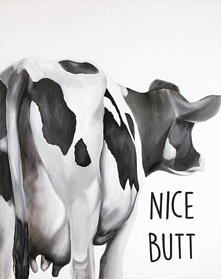 Diane Fifer DF141 - DF141 - Rear View Cow - 16x12 Animals, Farm Animals, Cow, Black & White Cow, Humor, Nice Butt, Typography, Signs, Textual Art, Black & White from Penny Lane