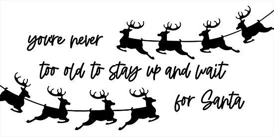 Dogwood Portfolio DOG301 - DOG301 - Never Too Old - 18x9 Christmas, Holidays, You're Never too Old to Stay Up and Wait for Santa, Typography, Signs, Textual Art, Reindeer, Black & White, Winter from Penny Lane
