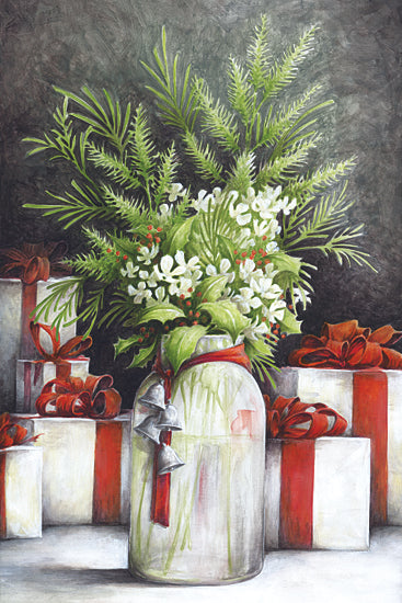 Dogwood Portfolio DOG304 - DOG304 - Christmas Will Be Here Soon - 12x18 Christmas, Holidays, Still Life, Greenery, Holly, Berries, Flowers, White Flowers, Glass Vase, Bells, Silver Bells, Presents, Red Bows, Red Ribbon, Winter from Penny Lane