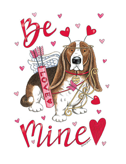 Deb Strain DS2294 - DS2294 - Be Mine Basset - 12x16 Valentine's Day, Dog, Basset Hound, Pet, Be Mine, Typography, Signs, Textual Art, Hearts, Cupid, Bow, Arrows, Spring from Penny Lane