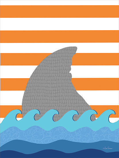 Lisa Larson LAR615 - LAR615 - Shark Fin - 12x16 Children, Boys, Shark, Shark Fin, Orange and White Stripes, Coastal, Triptych from Penny Lane