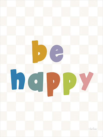 Lisa Larson LAR622 - LAR622 - Be Happy - 12x16 Inspirational, Be Happy, Typography, Signs, Textual Art, Rainbow Colors, Plaid Background, Triptych from Penny Lane