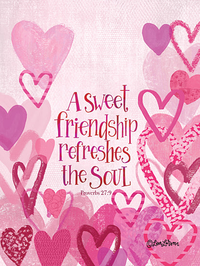 Lisa Larson LAR631 - LAR631 - A Sweet Friendship - 12x16 Religious, Hearts, A Sweet Friendship Refreshes the Soul, Proverbs, Typography, Signs, Textual Art, Pink from Penny Lane