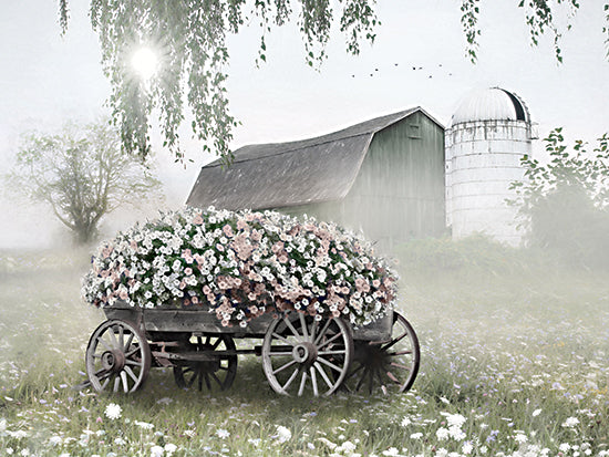 Lori Deiter LD3384 - LD3384 - Summer Sunshine - 16x12 Photography, Farm, Barn, Silo, Wagon, Flower Wagon, Pink and White Flowers, Wildflowers, Haze, Foggy, Summer from Penny Lane