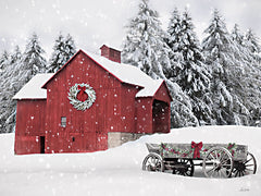 LD3638 - Red Christmas Barn and Wagon - 16x12