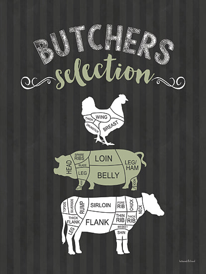 lettered & lined LET1133 - LET1133 - Butchers Selection - 12x16 Kitchen, Butchers Selection, Typography, Signs, Textual Art, Rooster, Pig, Cow, Parts for Meat, Farmhouse/Country from Penny Lane