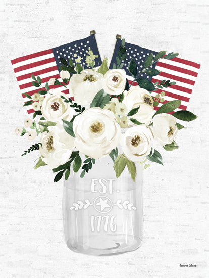 lettered & lined LET1173 - LET1173 - Flowers and Flags Est. 1776 - 12x16 Patriotic, Red, White & Blue, America, Independence Day, Flags, Flowers, White Flowers, Bouquet, Canning Jar, Est. 1776, Typography, Signs, Textual Art, Farmhouse/Country from Penny Lane