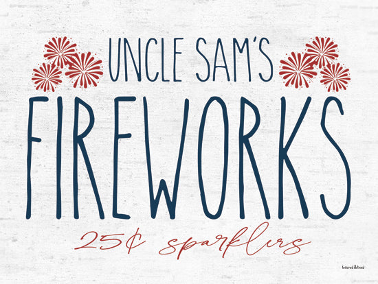 lettered & lined LET1177 - LET1177 - Uncle Sam's Fireworks - 16x12 Patriotic, Red, White & Blue, America, Independence Day, Uncle Sam's Fireworks 25 Cents Sparklers, Typography, Signs, Textual Art, Fireworks, Advertisements from Penny Lane