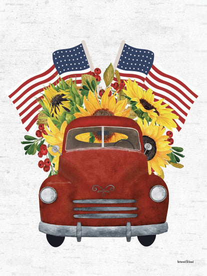 lettered & lined LET1184 - LET1184 - Sunflowers and Flags - 12x16 Patriotic, Truck, Red Truck, American Flags, Flowers, Sunflowers, Independence Day from Penny Lane