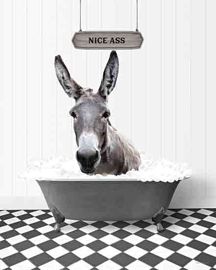 lettered & lined LET975 - LET975 - Nice Ass - 12x16 Whimsical, Bath, Bathroom, Bathtub, Donkey, Bubbles, Nice Ass, Typography, Signs, Textual Art, Gray & White Tile Floor from Penny Lane