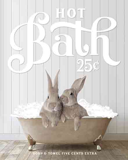 lettered & lined LET980 - LET980 - Bunnies Hot Bath - 12x16 Whimsical, Bath, Bathroom, Bathtub, Bunnies, Rabbits, Bubbles, Hot Bath 25 Cents Soap & Towel Five Cents Extra, Typography, Signs, Textual Art, Wood Planks from Penny Lane