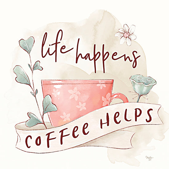 Mollie B. MOL2730 - MOL2730 - Life Happens, Coffee Helps - 12x12 Kitchen, Coffee, Coffee Cup, Life Happens Coffee Helps, Typography, Signs, Textual Art, Banner, Greenery, Flower from Penny Lane