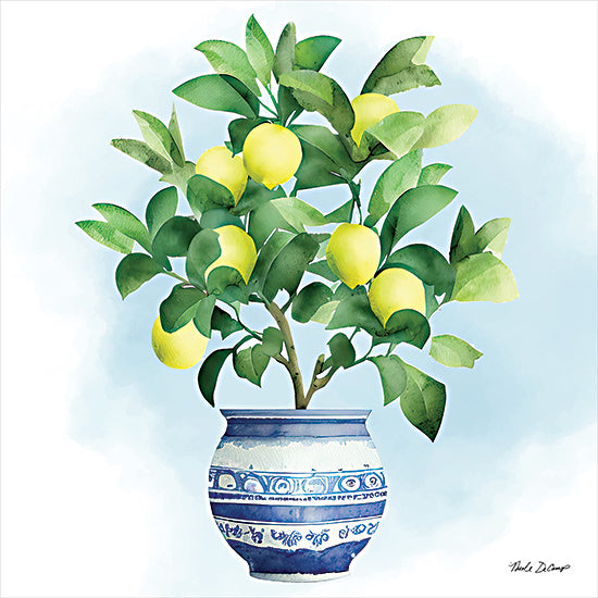 Nicole DeCamp ND163 - ND163 - Trellis Lemon Tree - 12x12 Kitchen, Lemons, Lemon Tree, Potted Tree, Blue & White Vase, Fruit, Citrus from Penny Lane
