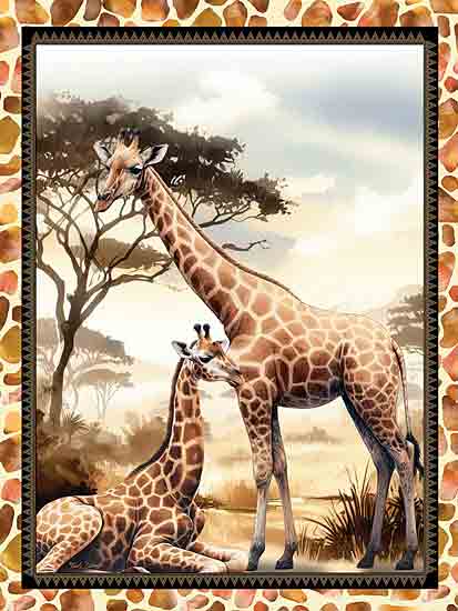 Nicole DeCamp ND306 - ND306 - African Safari Giraffes - 12x16 Safari, African Safari, Africa, Animals, Giraffes, Landscape, Trees, Patterned Border from Penny Lane