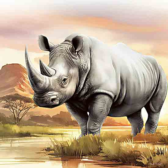Nicole DeCamp ND310 - ND310 - African Safari Rhino - 12x12 Safari, African Safari, Africa, Animals, Rhino, Rhinoceros, Landscape, Rocks, Grass, Trees from Penny Lane