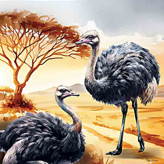 Nicole DeCamp ND311 - ND311 - African Safari Ostriches - 12x12 Safari, African Safari, Africa, Birds, Ostriches, Landscape, Tree, Mountains from Penny Lane