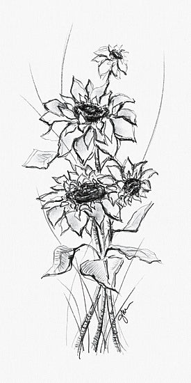 Julie Norkus NOR345 - NOR345 - Sketchy Sunflower Bouquet - 9x18 Flowers, Sunflowers, Fall, Fall Flowers, Sketch, Drawing Print, Black & White from Penny Lane